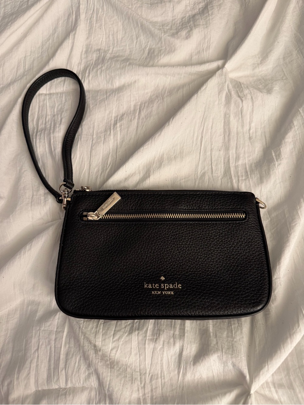 kate spade - Black Pebbled Leather Wristlet with Gold Accents